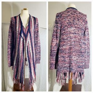 Vanity Open Knit Fringed Sweater Cardigan Size Medium